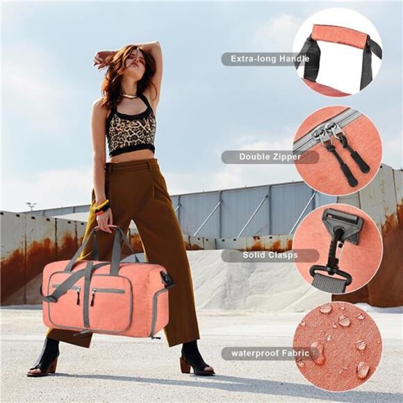 65L Travel Duffle Bag for Men Women - Foldable Duffel Bag with Shoes Compartment - Picture 6 of 7